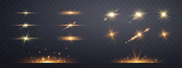 Flares d'objectif horizontaux dorés. Isolé sur fond transparent. — Image vectorielle
