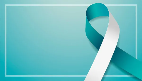 Bewustwording baarmoederhalskanker maand banner met teal en wit lint bewustzijn. — Stockvector