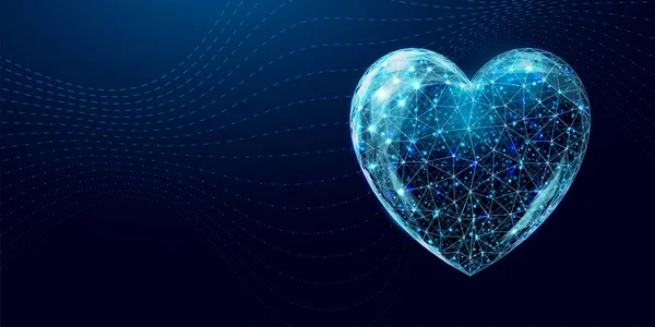 Blue heart. Happy Valentines day concept. Wireframe low poly style. Abstract modern 3d vector illustration on dark blue background.