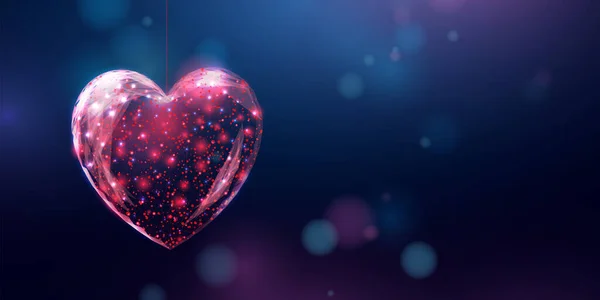Corazón rojo Wireframe en estilo polivinílico bajo. Concepto de San Valentín con brillantes corazones polivinílicos bajos. abstracto moderno futurista. — Archivo Imágenes Vectoriales