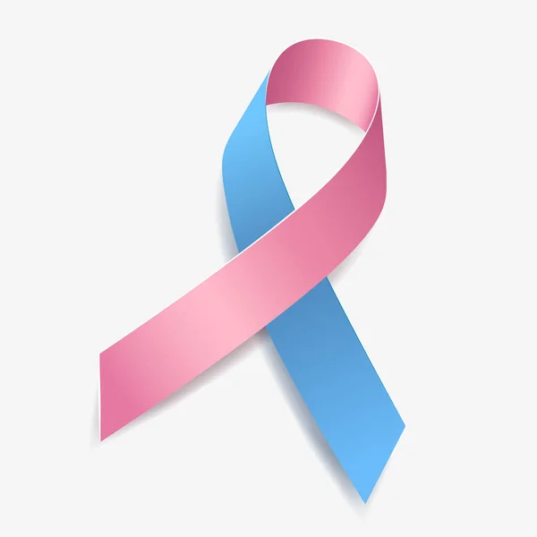 Sensibilizzazione del nastro rosa e blu Cancro al seno maschile, Sindrome della morte infantile improvvisa SIDS, Cancro alla prostata e al seno combinato, infertilità. Isolato su sfondo bianco. Illustrazione vettoriale Illustrazione Stock