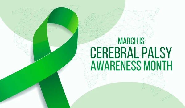 Cerebral Parsy Awareness Month concept (em inglês). Modelo de banner com fita verde e texto. Ilustração vetorial Vetores De Bancos De Imagens