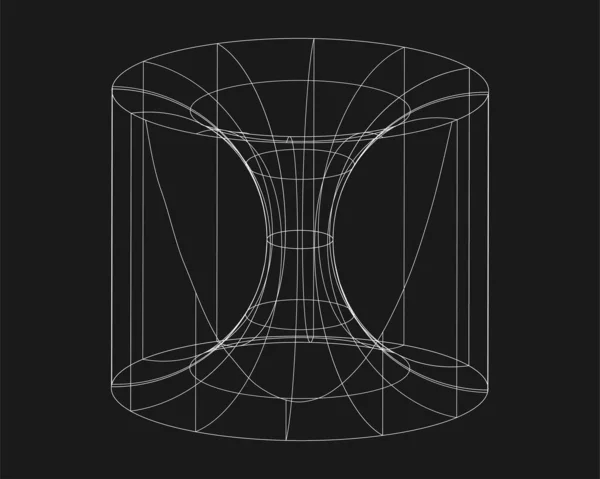 Cyber distorted shape, retro punk design element. Wireframe wave geometry shape on black background. Vector illustration — Stock Vector