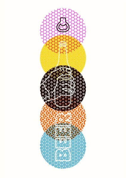 ビールのタイポグラフィ抽象パターン幾何学的サークルポスター 手にはビールが１本入っている レトロベクトルイラスト — ストックベクタ