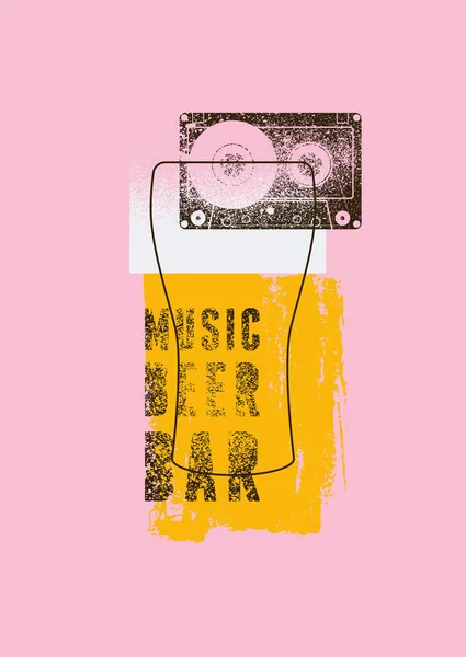 Music Beer Bar Poster Tipografico Stile Grunge Vintage Con Silhouette — Vettoriale Stock