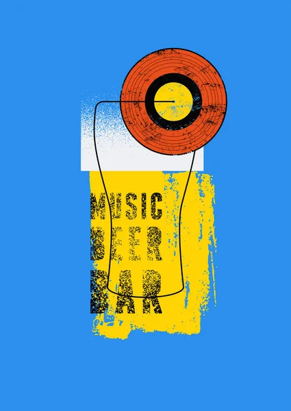 Music Beer Bar Poster Tipografico Stile Grunge Vintage Con Silhouette — Vettoriale Stock