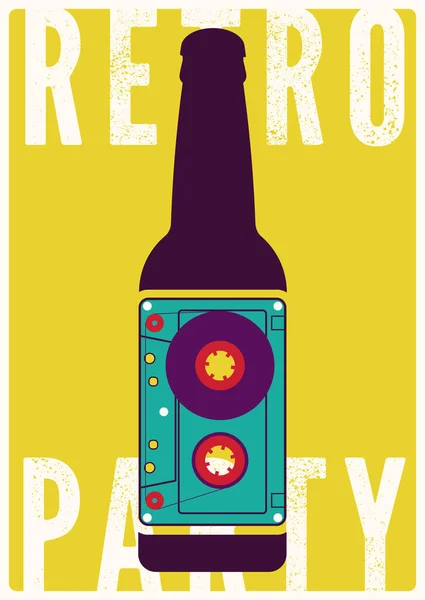 Retro Party Typograficzny Projekt Plakatu Grunge Butelką Piwa Kasetą Audio — Wektor stockowy