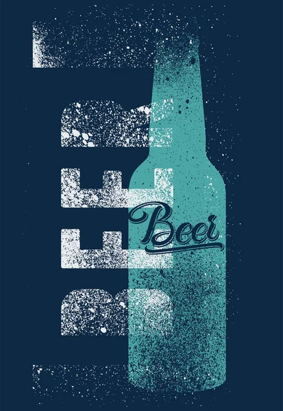 Bier Fles Typografische Kalligrafische Stencil Spray Grunge Stijl Poster Ontwerp — Stockvector