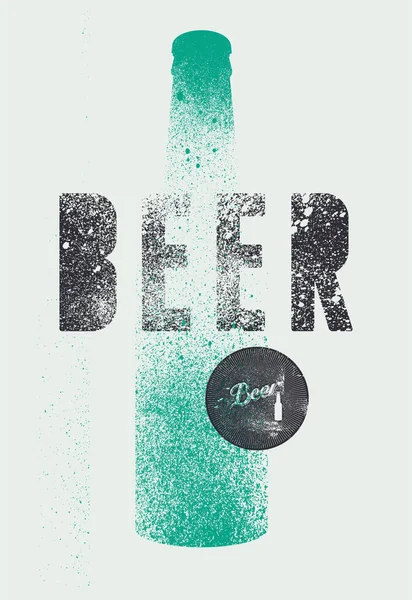 Beer Bottle Typographic Stencil Spray Grunge Style Poster Design Calligraphic — Stock Vector