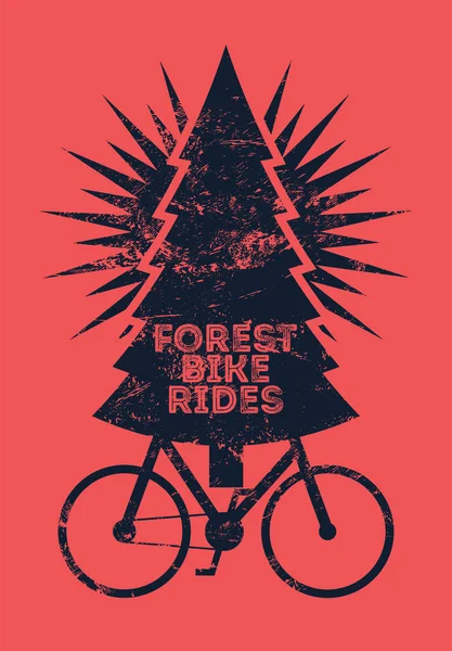 森林自行车骑 生态旅游概念 复古风格海报 回溯矢量说明 免版税图库插图