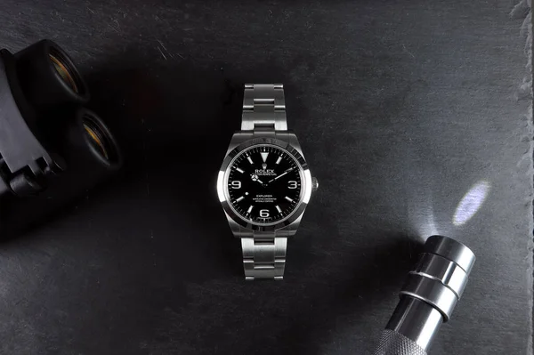 Rolex Klasik Kol Saati Modeli Istiridye Daimi Kâşif Siyah Taş — Stok fotoğraf
