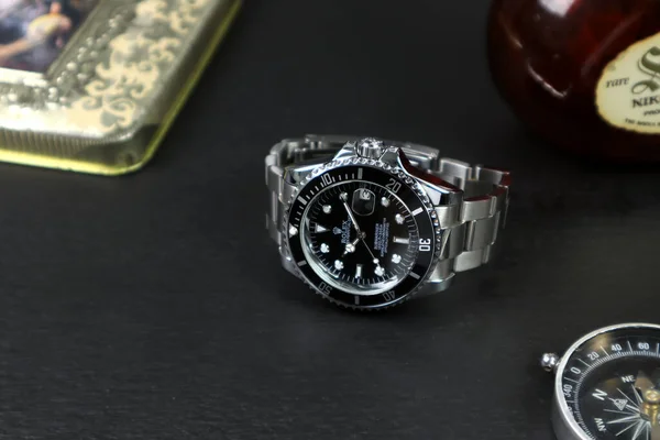 Πολυτελές Rolex Vintage Ρολόι Χειρός Κεραμικό Bezel Μοντέλο Μαύρο Στρείδι — Φωτογραφία Αρχείου