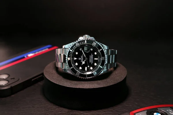 Lujoso Reloj Pulsera Rolex Vintage Bisel Cerámica Modelo Negro Ostra — Foto de Stock