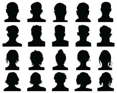 Erkek ve kadın baş siluetleri avatar, profil simgeleri