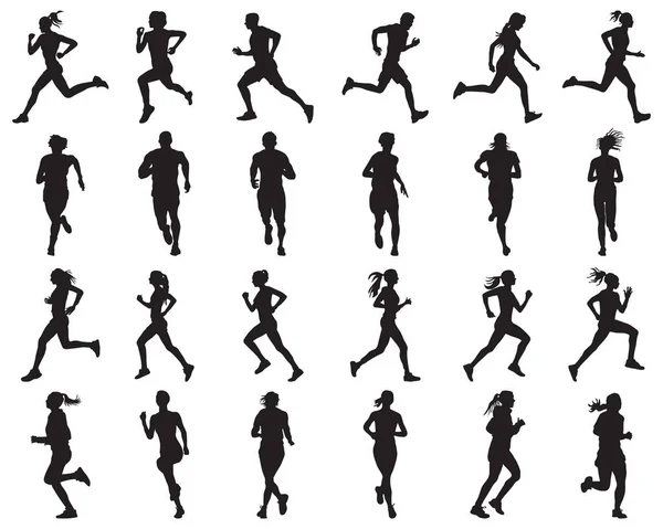 Black Silhouettes Runners White Backgrounds Stok Illüstrasyon