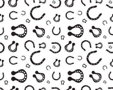 Beyaz arka planda siyah at nalı siluetleri, kusursuz çizimler.