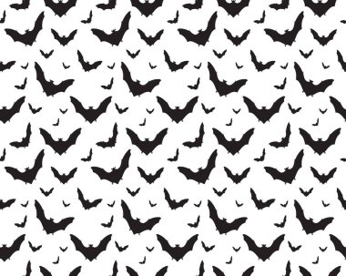 Beyaz arkaplanda siyah yarasaların siluetleri, kusursuz çizimler.