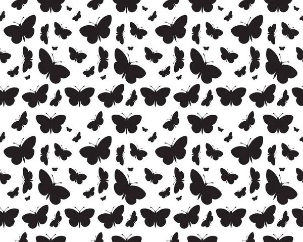 Naadloos Patroon Met Zwarte Silhouetten Van Vlinders Wit — Stockvector