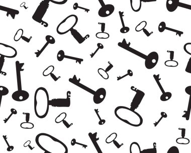 Beyaz arkaplanda siyah anahtar siluetleri olan pürüzsüz desen