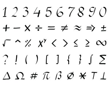 Beyaz arkaplanda siyah matematiksel işaretler çizimi