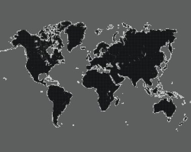 Beyaz arka planda siyah noktalı dünya haritaları