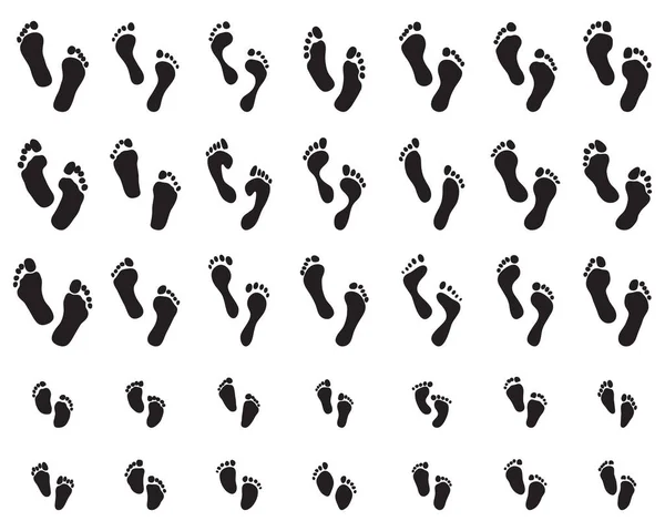 Empreintes Noires Pieds Humains Enfants Sur Fond Blanc — Image vectorielle