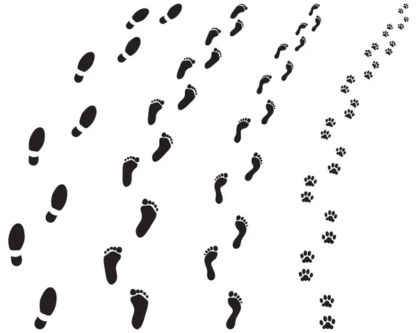 Footprints Shoe Prints Man Dog Turn Left Right — Stock Vector