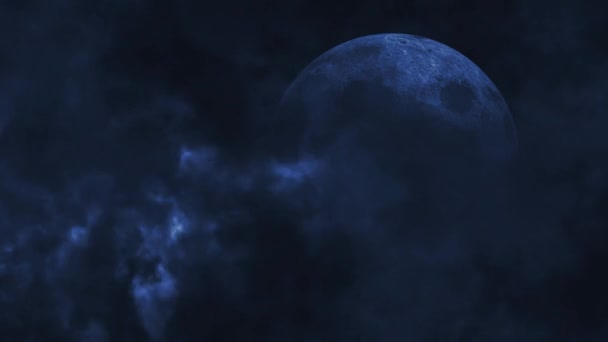Голубая Луна Молниеносном Шторме Петля Показывает Полнолуние Голубом Облачном Небе — стоковое видео