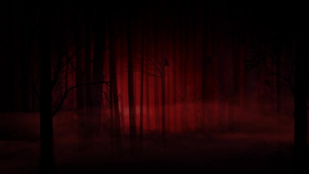 Pădurea Roșie Bântuită Lilieci Skeleton Background Oferă Pădure Atmosferă Roșie — Videoclip de stoc