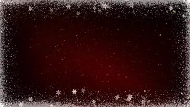 Kar Çerçevesi Noel Koyu Kırmızı Arkaplan Döngüsü Kenarlarından Beyaz Parçacıklar — Stok video