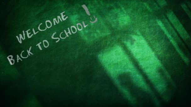 Welkom Terug Naar School Schaduwen Chalkboard Loop Beschikt Een Groen — Stockvideo