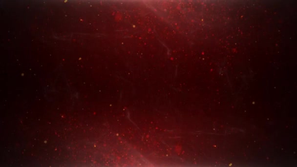 赤い金粒子霧大気飛行の背景4K Loopは ループ内の暗い赤い雰囲気の中で観客に向かって流れる粒子と煙を特徴としています — ストック動画