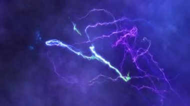 Mor ve Mavi Şimşek Çizgileri Bulutlu Atmosfer 4K Döngüsü çok renkli yıldırım çizgileriyle sürekli ateş eden bulutları içerir.
