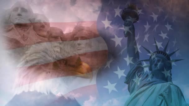애국적 자유의 독수리 그라운드 루프는 연기가 분위기와 애국적 이미지와 비디오를 — 비디오