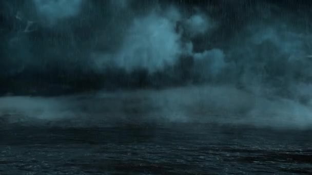 Ocean Rain Storm Lightning Background Presenta Una Escena Oceánica Con — Vídeo de stock