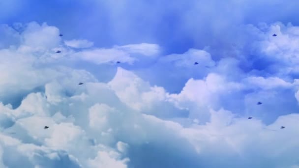 Flock Birds Flying Clouds Loop Features Birds Flying Sky Clouds — Vídeo de Stock