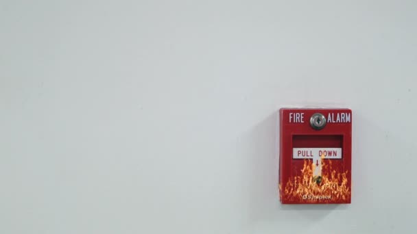 Fire Alarm Bursting Flames Háttér Jellegét Meghatározza Egy Húzza Tűzjelző — Stock videók