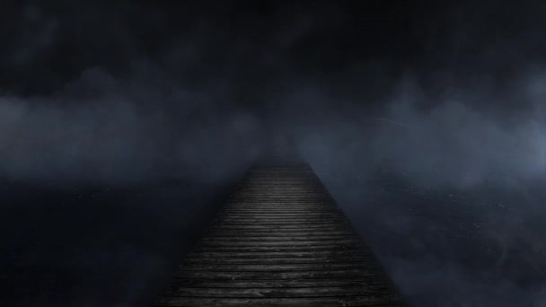 Bridge Nowhere Foggy Dark Background Features Wooden Walkway Stretching Out — Stock Video