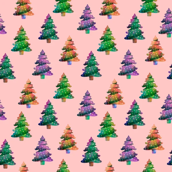 Amazing Colourful Christmas Fir Trees Pattern Background Texture Wallpaper Textile — Stock Photo, Image