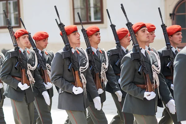 Kızıl bereli askerlerin geçit töreni ve Viyana 'nın ortasında, Avusturya