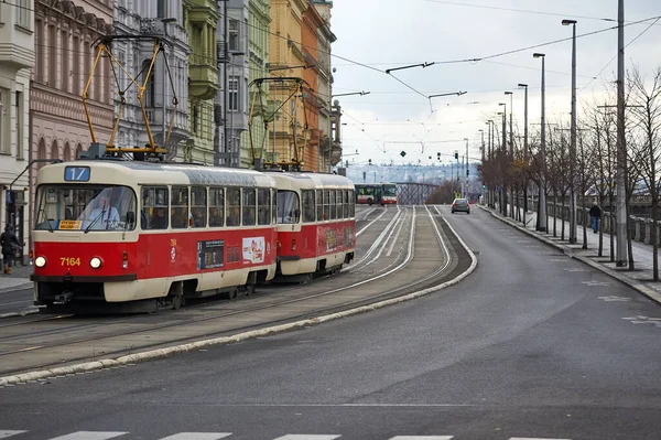 Red Vintage Tram Old Town Prague Czech Republic — Stock Photo, Image