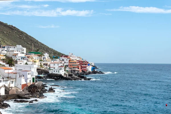 Typische Huizen Rotsen Aan Zee Tenerife Canarische Eilanden Spanje — Stockfoto