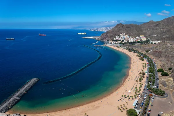 Las Teresitas Strand Teide Vulkán Háttérben Santa Cruz Ban Tenerife — Stock Fotó