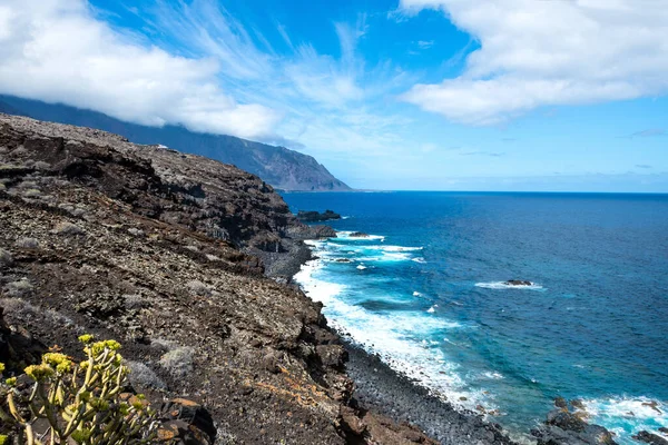 Costa Rochosa Lava Típica Ilha Hierro Dia Ensolarado Ilhas Canárias — Fotografia de Stock
