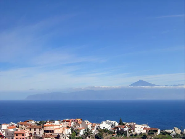 Kilátás Agulo Város Gomera Sziget Tenerife Sziget Háttérben Kanári Szigetek — Stock Fotó