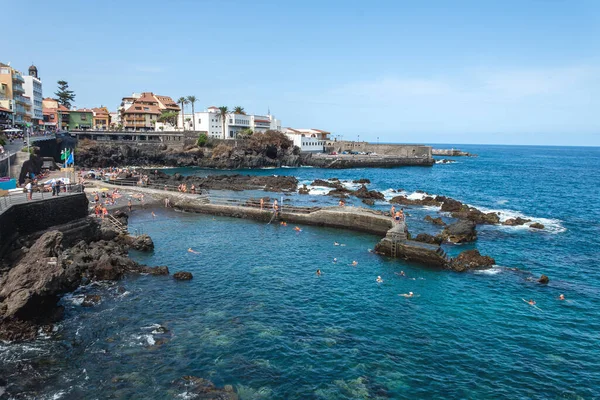 Spiaggia Nella Città Puerto Cruz Una Giornata Sole Tenerife Isole — Foto Stock