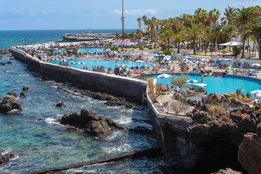 View from the coast of the municipal swimming pools inPuerto de la Cruz city. Tenerife. Spain