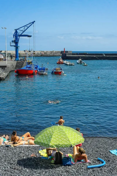 Beach Fishing Port Puerto Cruz Tenerife Canary Islands Spain Sunny — Stock Fotó
