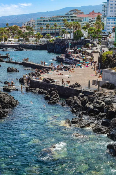 People Bathing Sea Puerto Cruz Tenerife Canary Islands Spain Sunny — Foto Stock