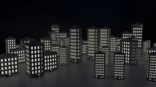 Gece Şehri - İlkel 3D illüstrasyon